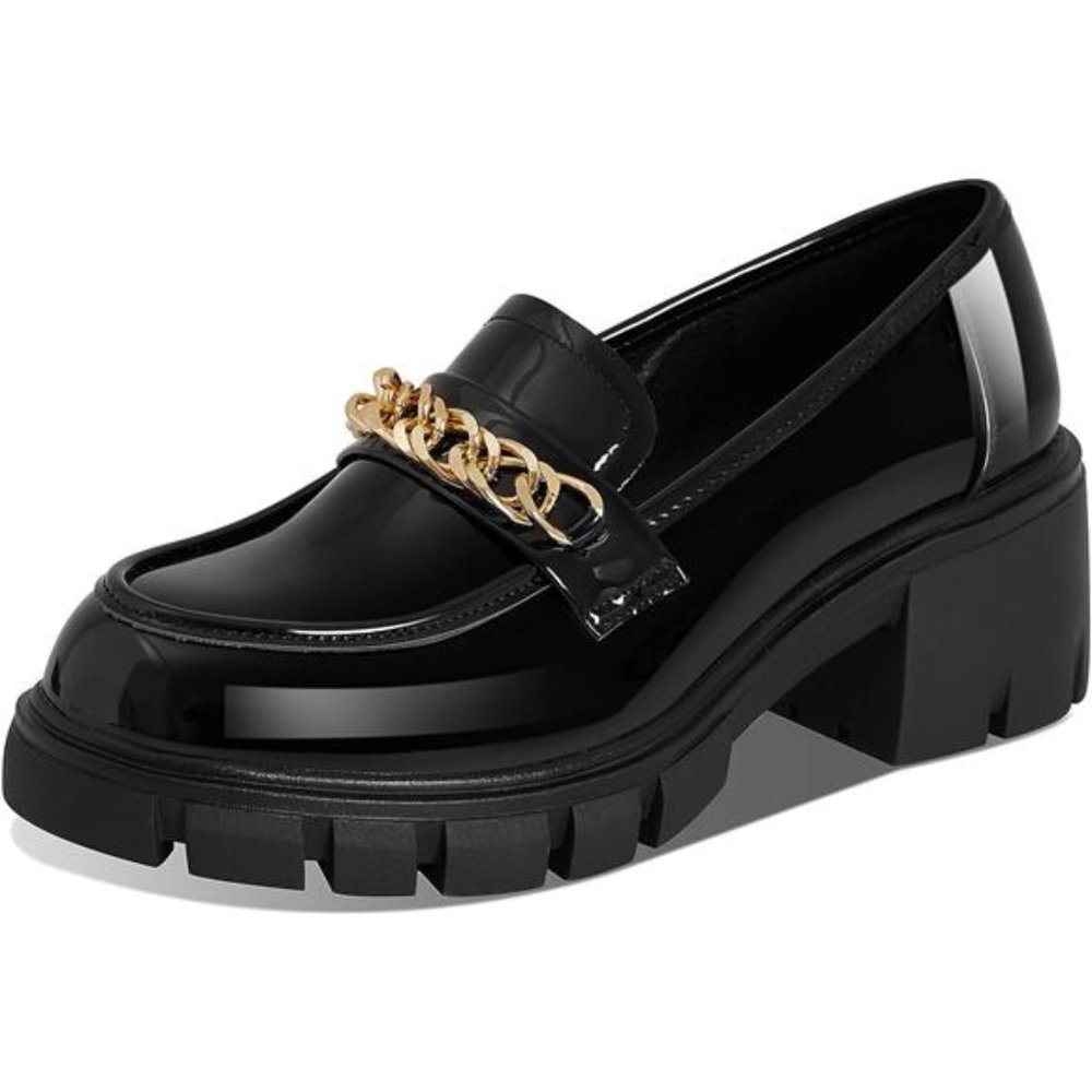 Platform Loafers for Women Chunky Heels Slip-ons with Chain Round Toe NWT